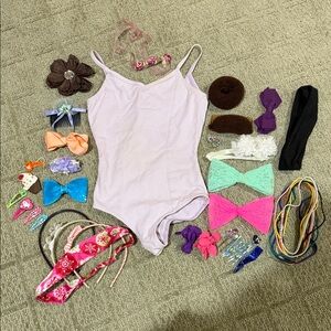 Capezio Light Purple Leotard Girls Size Medium & Hair Accessories for Dance!